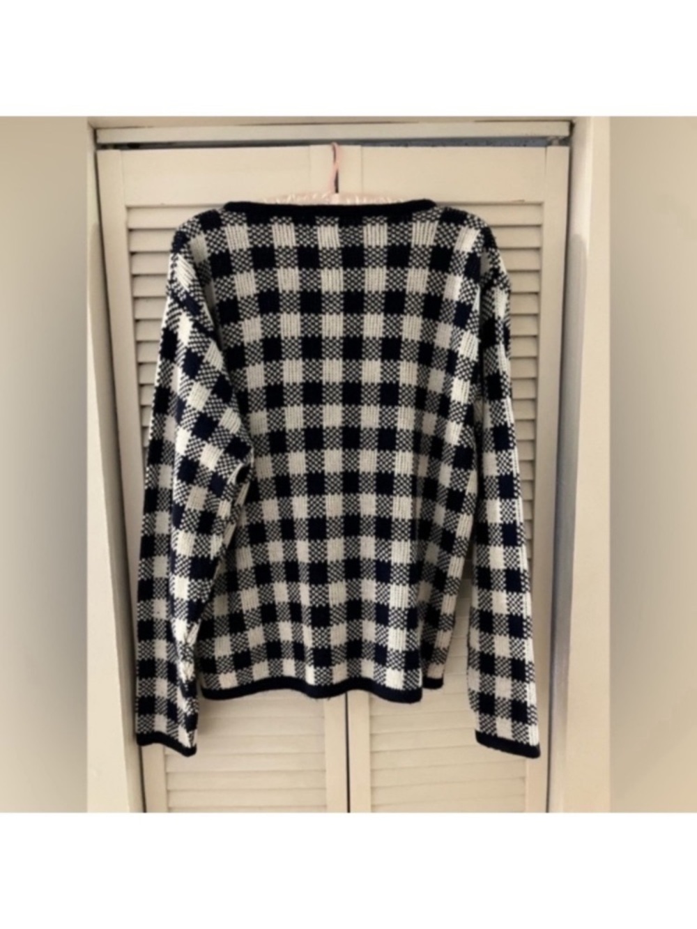 Gingham Vintage Cardigan Hasting & Smith Navy Blue/White Grannycore Medium Boxy - Picture 3 of 7